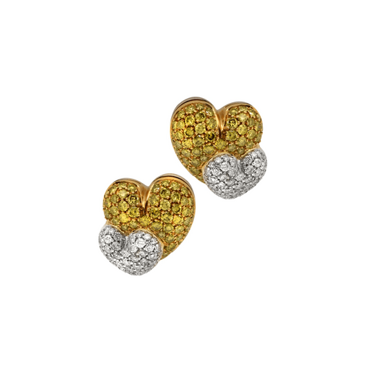 Salvetti Post-1980s 18KT White & Yellow Gold Diamond Heart Earrings front