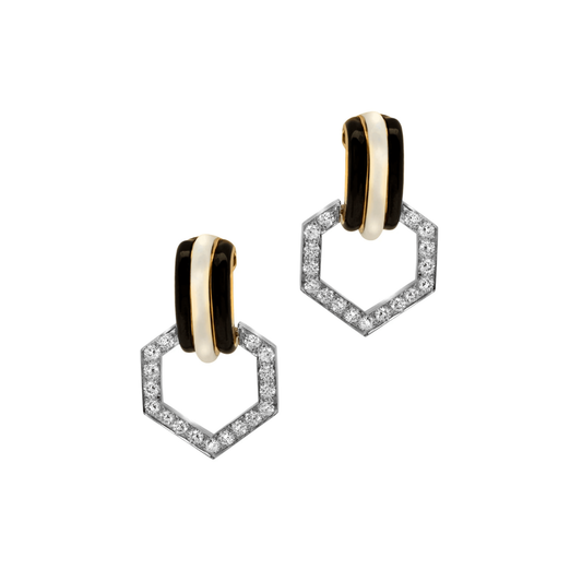 David Webb 1980s Platinum & 18KT Yellow Gold Diamond & Enamel Earrings front