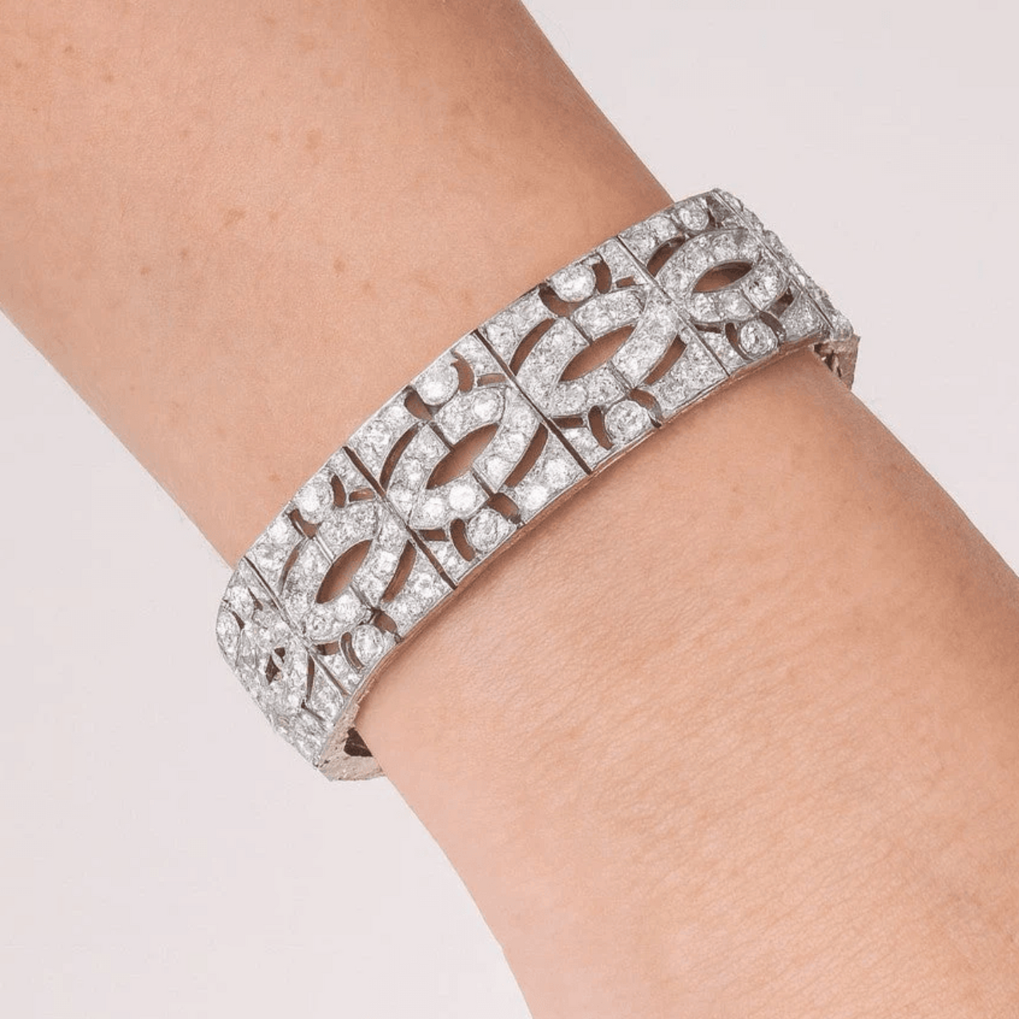 1980s Platinum Diamond Bracelet on wrist