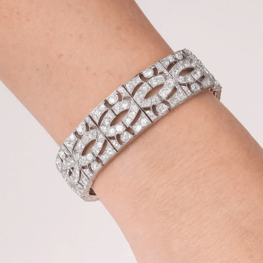 1980s Platinum Diamond Bracelet on wrist