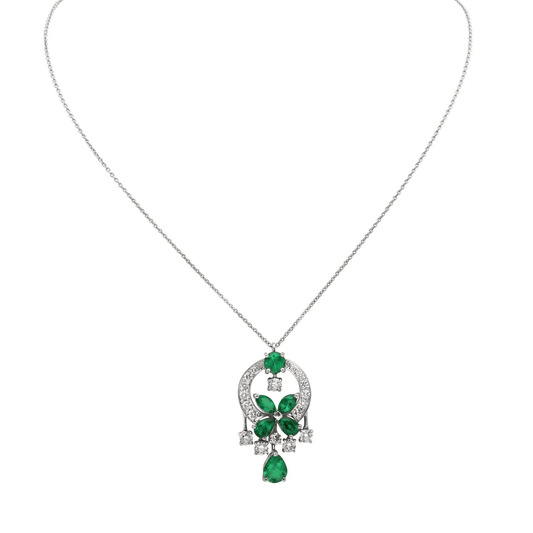 Lawrence Graff Post-1980s Platinum & 18KT White Gold Emerald & Diamond Necklace front