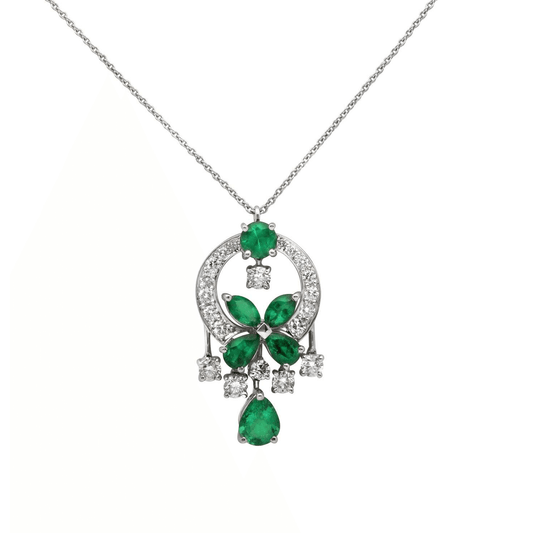 Lawrence Graff Post-1980s Platinum & 18KT White Gold Emerald & Diamond Necklace close-up details