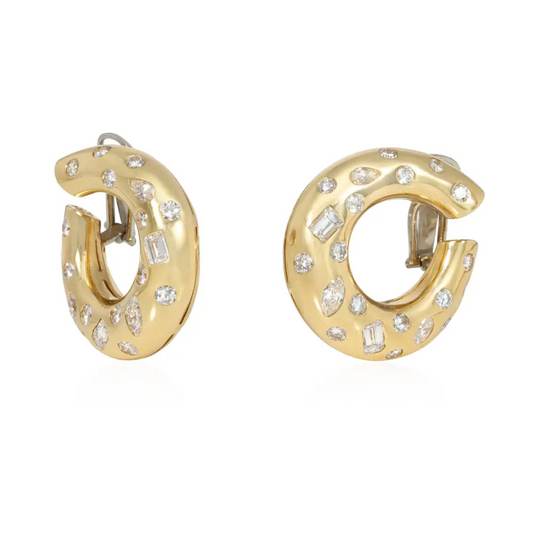 RCM Ricci & Co. Italy 1970s 18KT Yellow Gold Diamond Earrings front