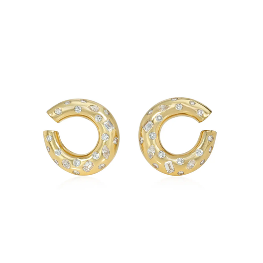 RCM Ricci & Co. Italy 1970s 18KT Yellow Gold Diamond Earrings front