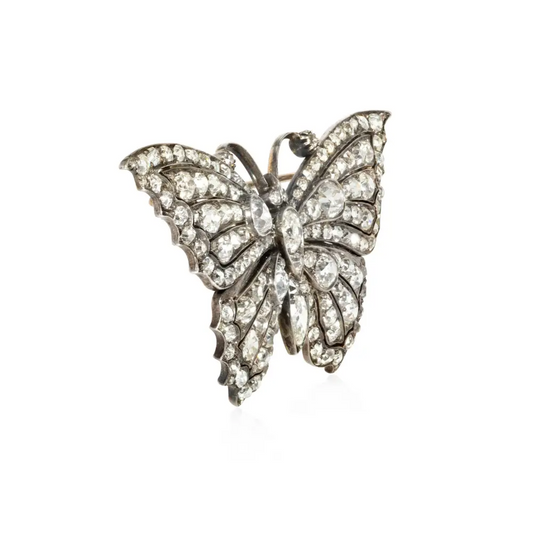 Victorian Silver & 14KT Yellow Gold Diamond Butterfly Brooch side