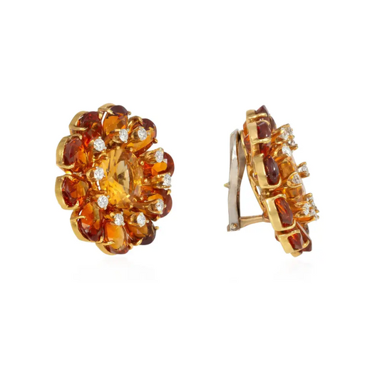 1960s 14KT & 18KT Yellow Gold Citrine & Diamond Earrings side