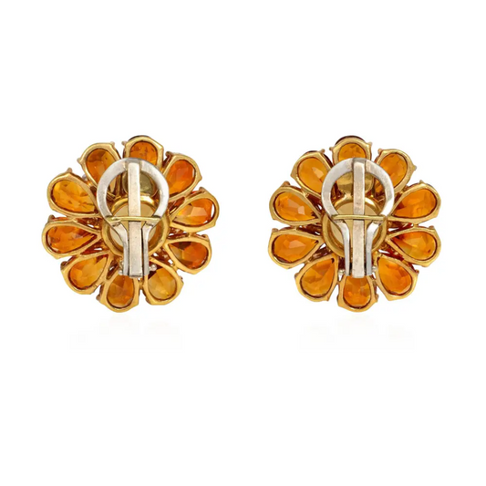 1960s 14KT & 18KT Yellow Gold Citrine & Diamond Earrings back