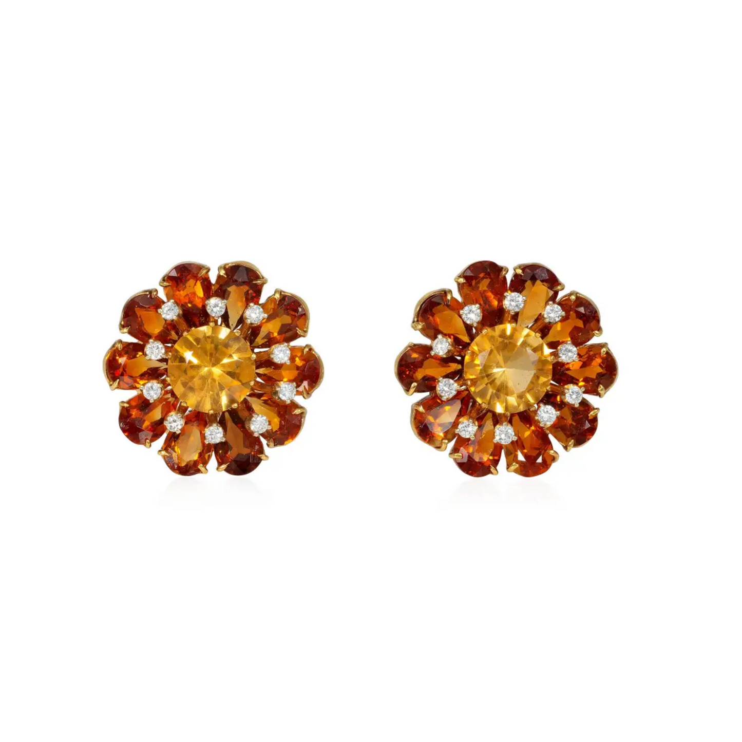 1960s 14KT & 18KT Yellow Gold Citrine & Diamond Earrings front
