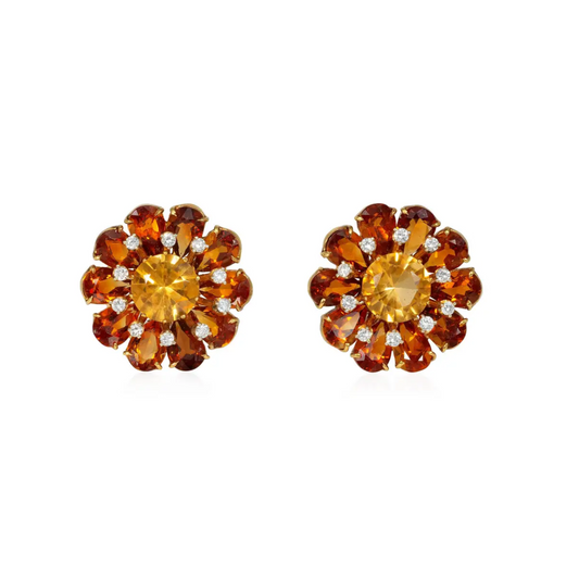 1960s 14KT & 18KT Yellow Gold Citrine & Diamond Earrings front