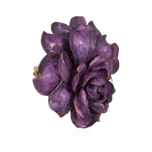 Browkaw and Sons Edwardian 14KT Yellow Gold Enamel & Diamond Russian Violet Brooch side