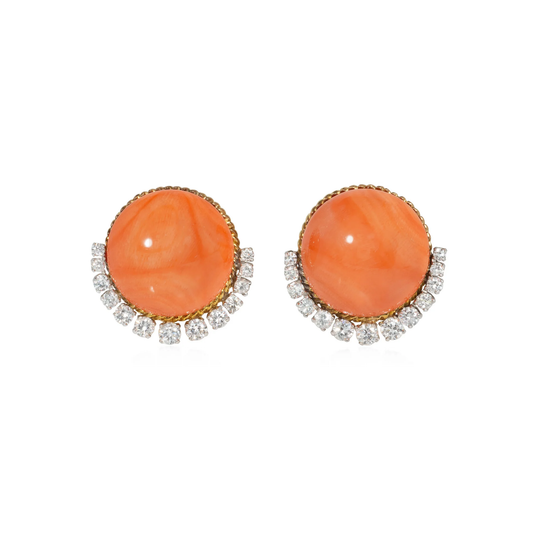 Van Cleef & Arpels France 1950s 18KT Yellow Gold Coral & Diamond Earrings front
