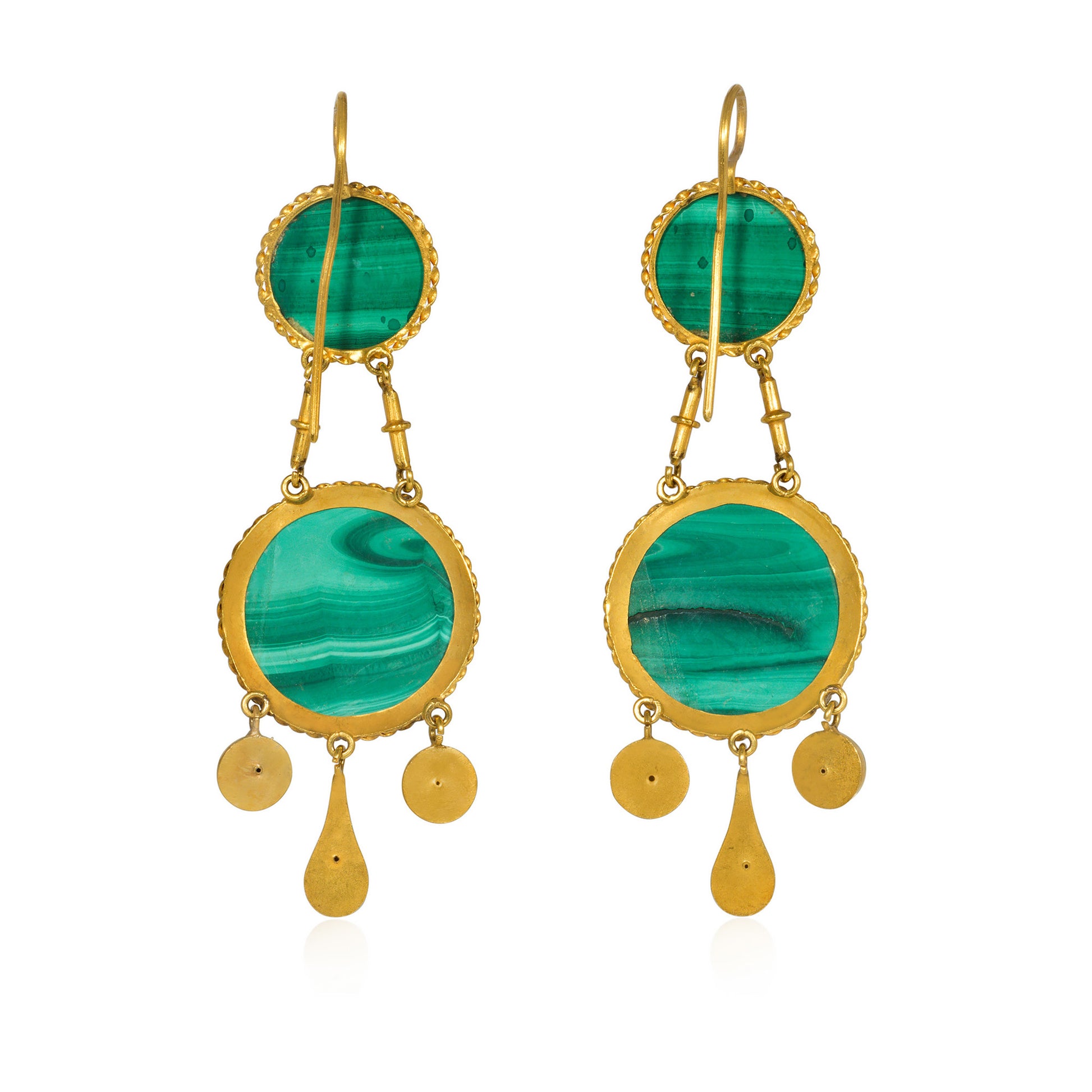 French Victorian 18KT Yellow Gold Malachite Earrings back