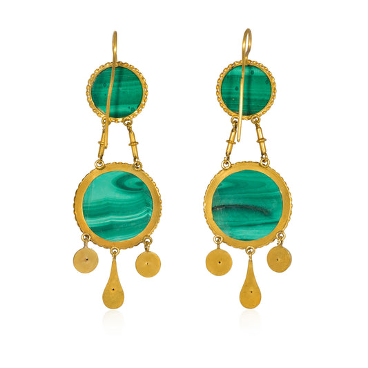 French Victorian 18KT Yellow Gold Malachite Earrings back