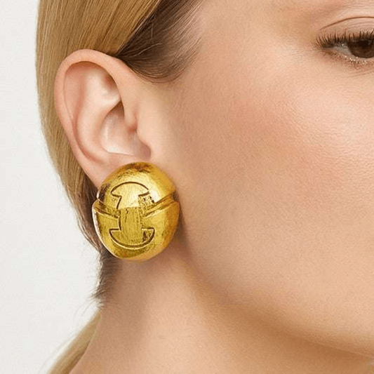 David Webb 1980s 18KT Yellow Gold Earrings on ear