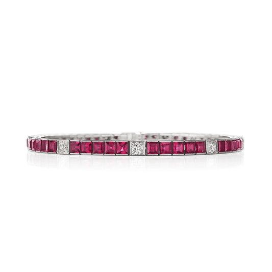 1950s Platinum Ruby & Diamond Bracelet front