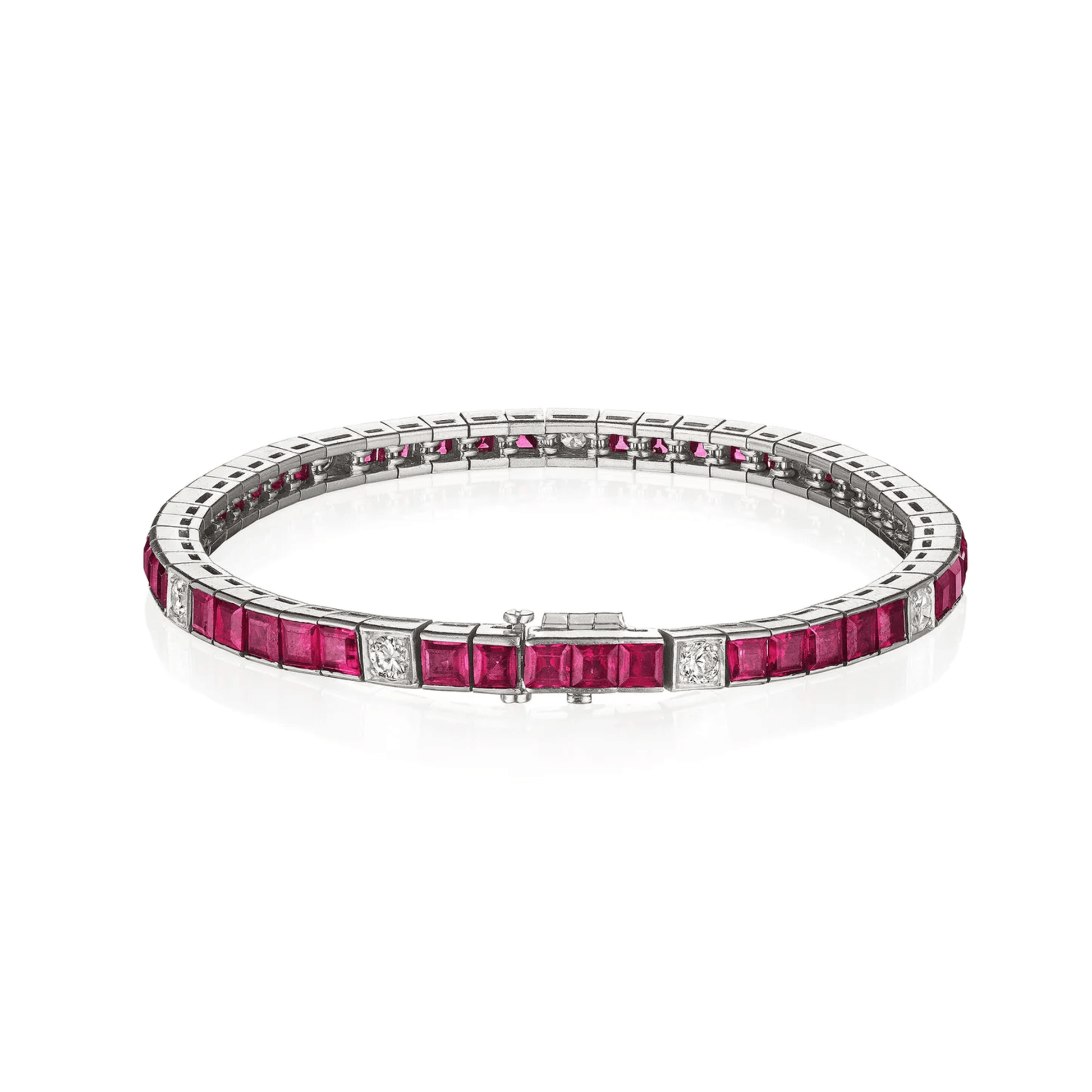 1950s Platinum Ruby & Diamond Bracelet back
