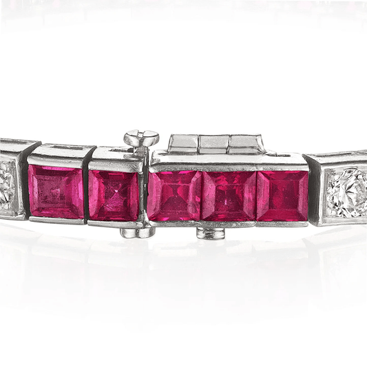 1950s Platinum Ruby & Diamond Bracelet close-up details