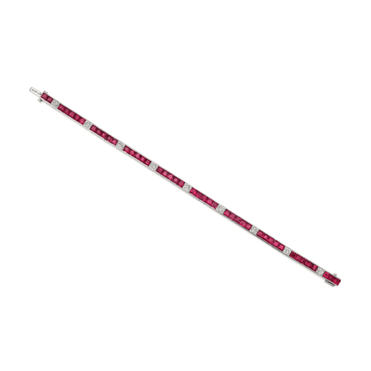 1950s Platinum Ruby & Diamond Bracelet front