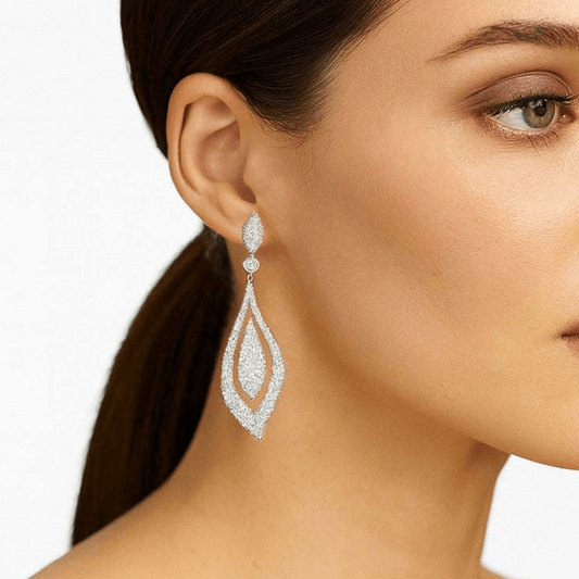 Post-1980s 14KT White Gold Diamond Earrings on ear