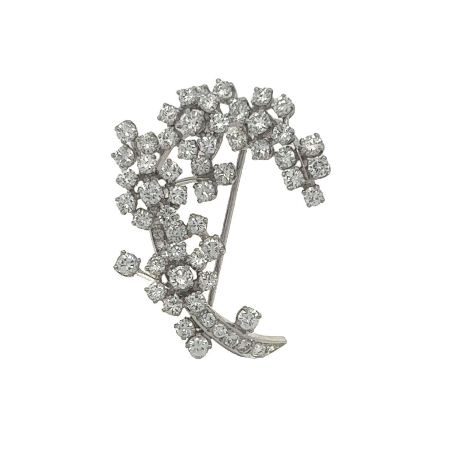 1970s Platinum Diamond Flower Brooch front