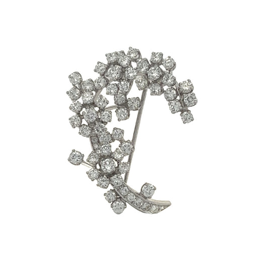 1970s Platinum Diamond Flower Brooch front