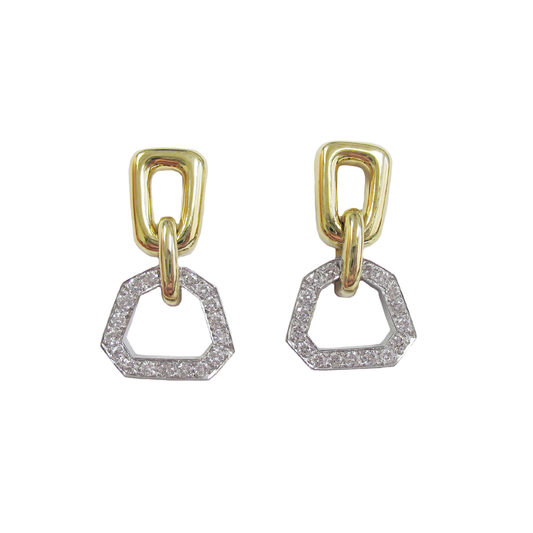 1970s Platinum & 18KT Yellow Gold Diamond Earrings front