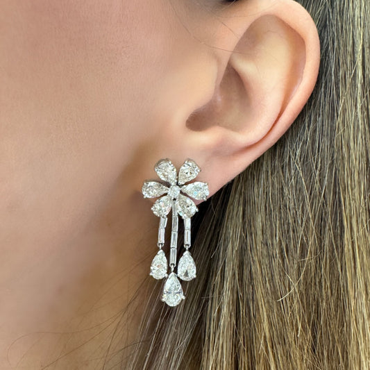 1950s Platinum Diamond Earrings on ear