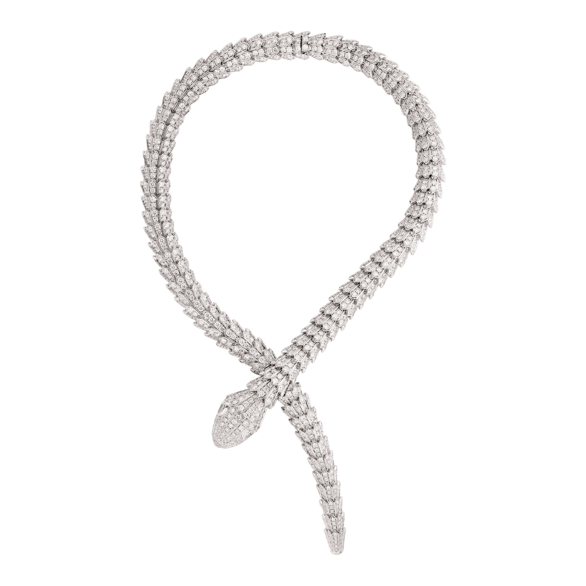 Bulgari Post-1980s 18KT White Gold Diamond Serpenti Necklace front