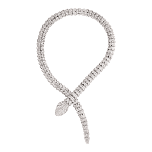 Bulgari Post-1980s 18KT White Gold Diamond Serpenti Necklace front