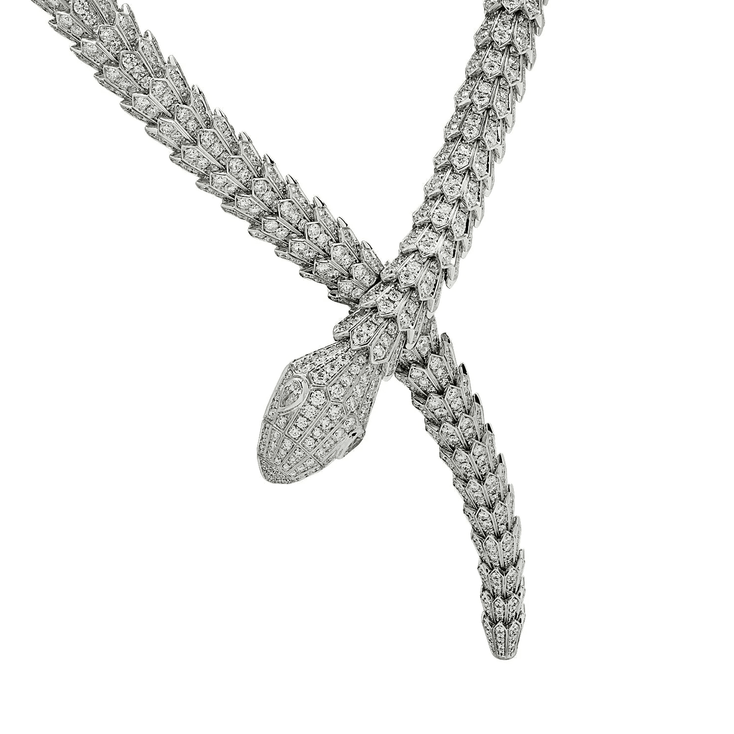 Bulgari Post-1980s 18KT White Gold Diamond Serpenti Necklace front