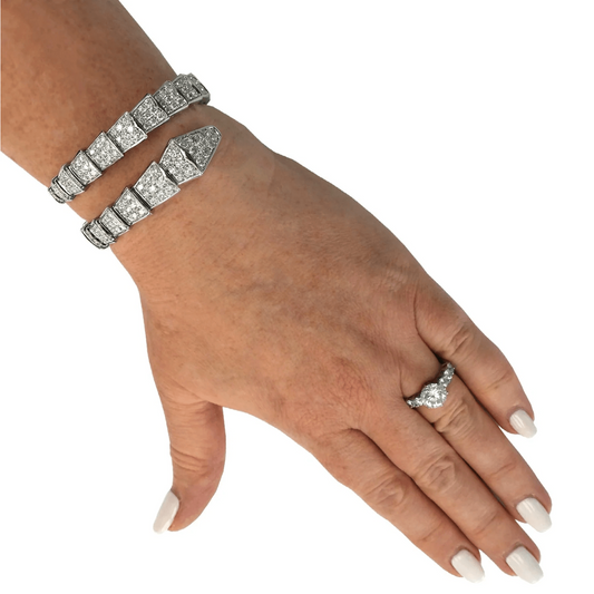 Bulgari Post-1980s 18KT White Gold Diamond Serpenti Bracelet on wrist