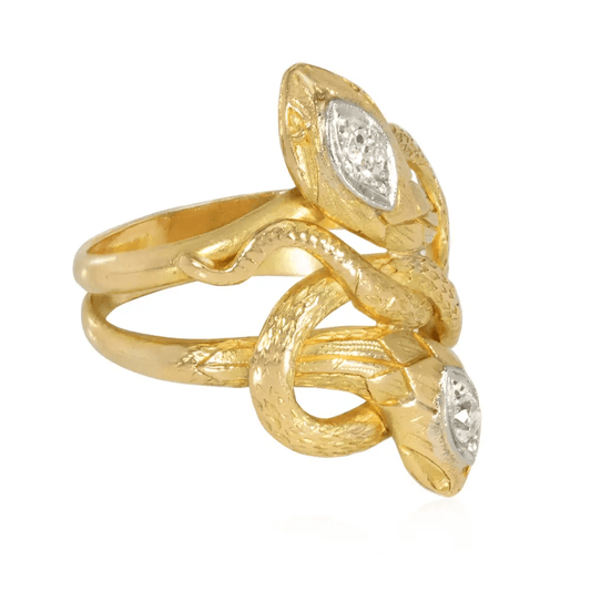 Victorian French 18KT Yellow Gold Diamond Snake Ring side