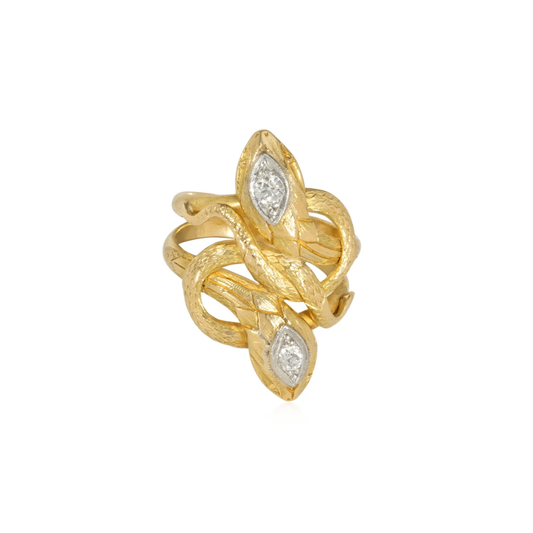 Victorian French 18KT Yellow Gold Diamond Snake Ring front