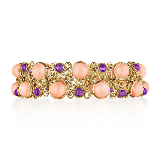 Van Cleef & Arpels France 1970s 18KT Yellow Gold Amethyst & Coral Résille Suite necklace