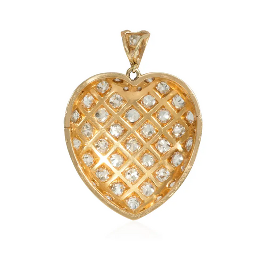 Victorian 18KT Yellow Gold Diamond & Enamel Heart Pendant back
