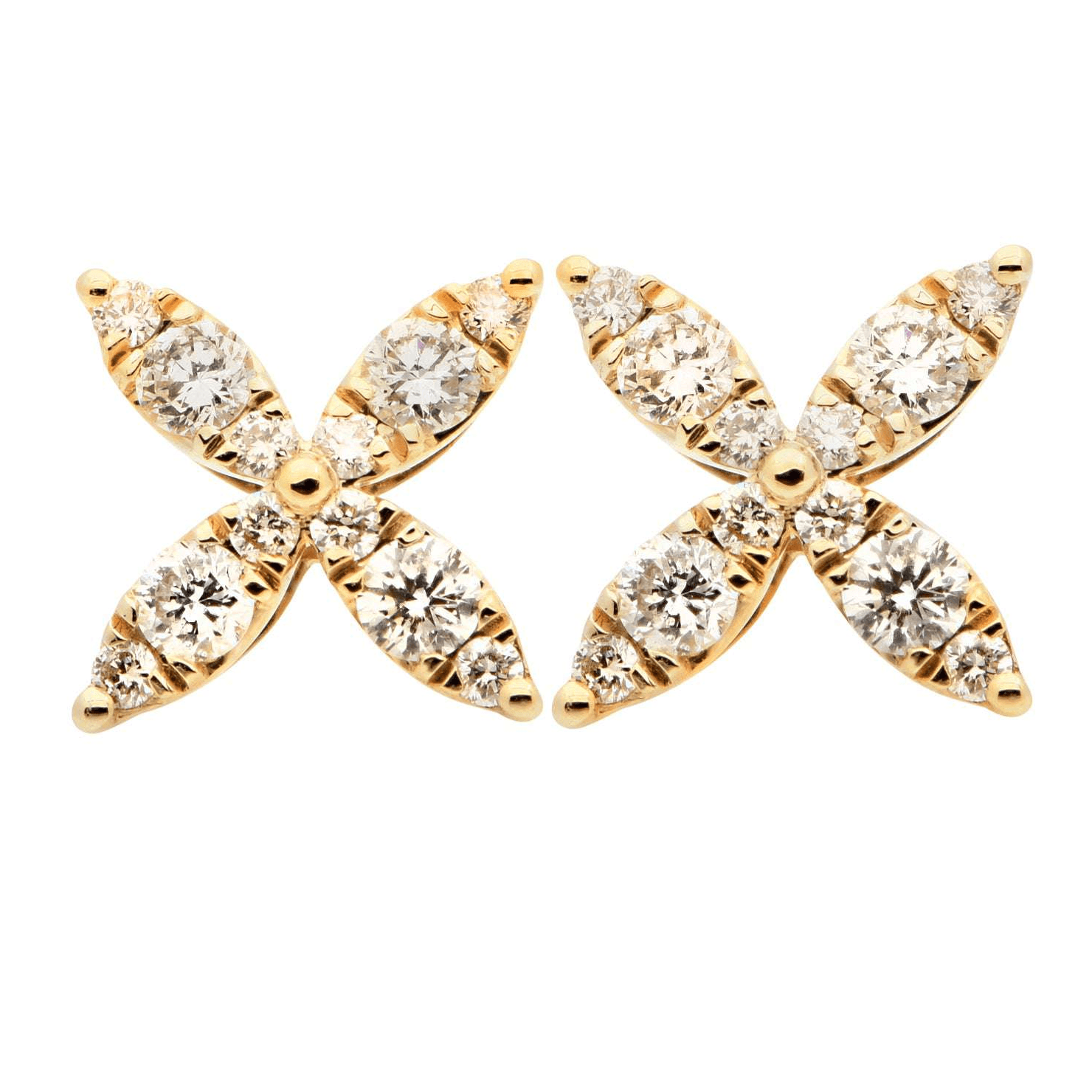 Contemporary 14KT Yellow Gold Diamond Earrings front