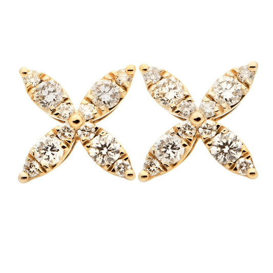 Contemporary 14KT Yellow Gold Diamond Earrings front