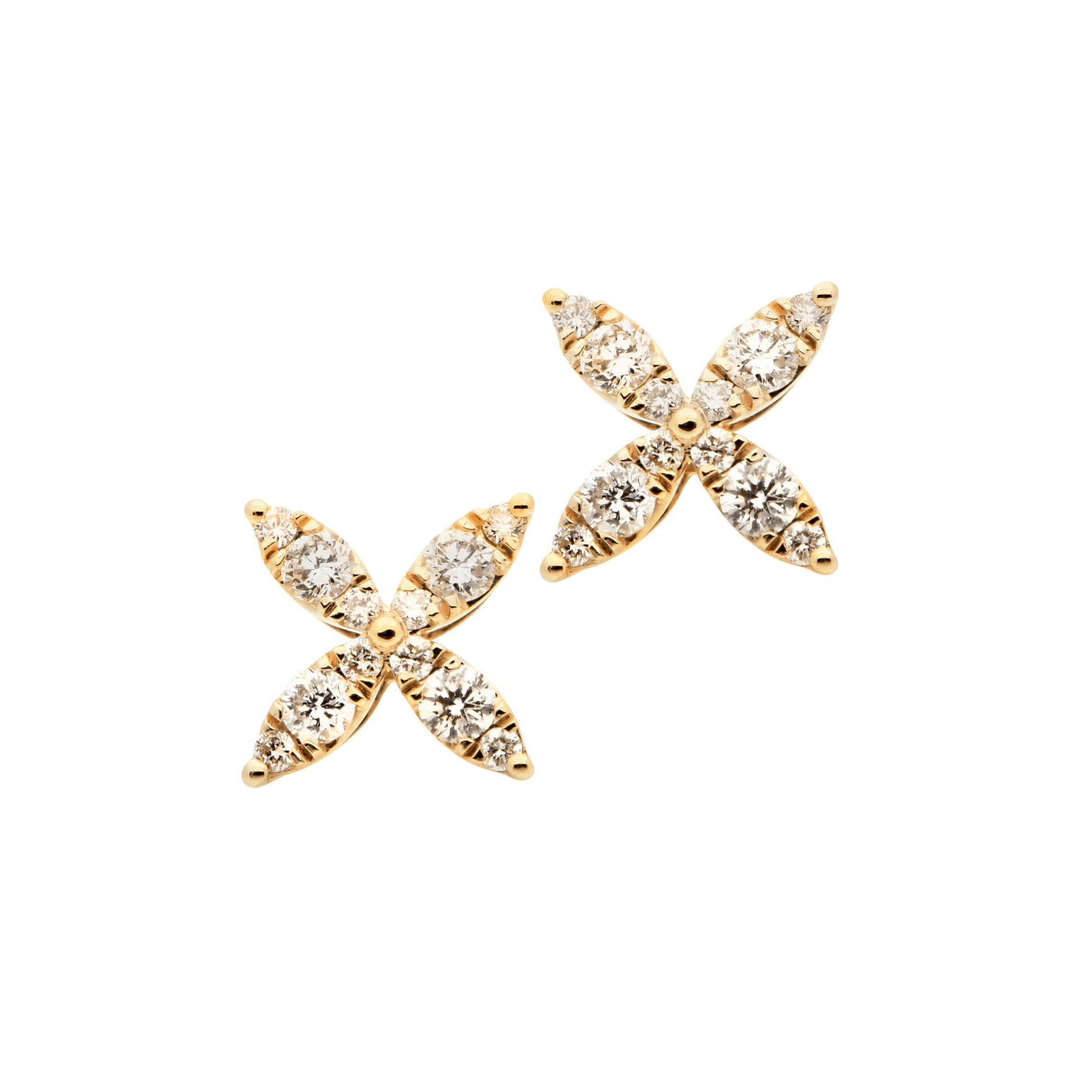 Contemporary 14KT Yellow Gold Diamond Earrings front