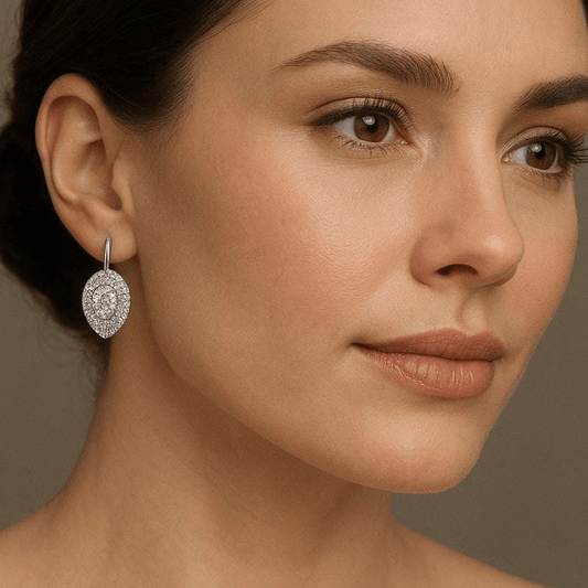 Post-1980s 18KT White Gold Diamond Earrings on ear