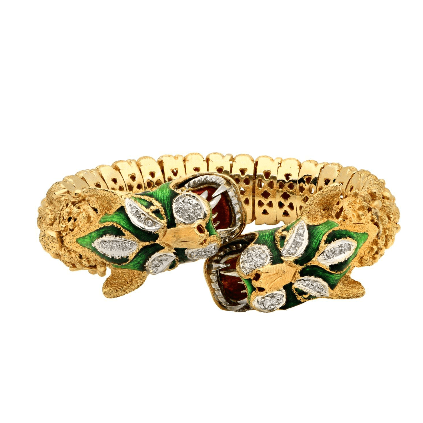 Post-1980s 18KT Yellow Gold Diamond & Enamel Dragon Bracelet front