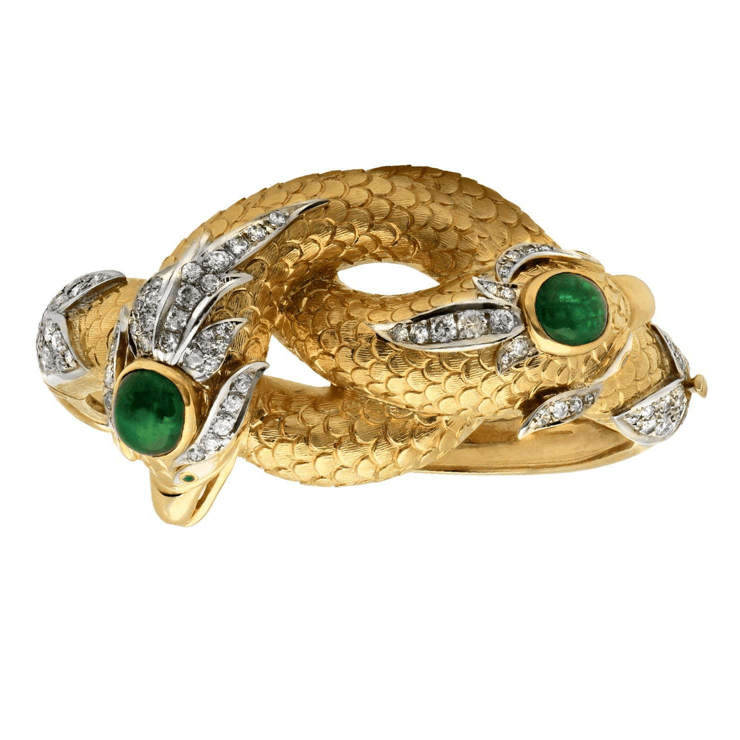 Post-1980s 18KT Yellow Gold Jade & Diamond Serpent Bracelet front