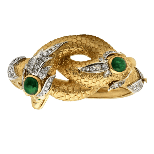 Post-1980s 18KT Yellow Gold Jade & Diamond Serpent Bracelet front