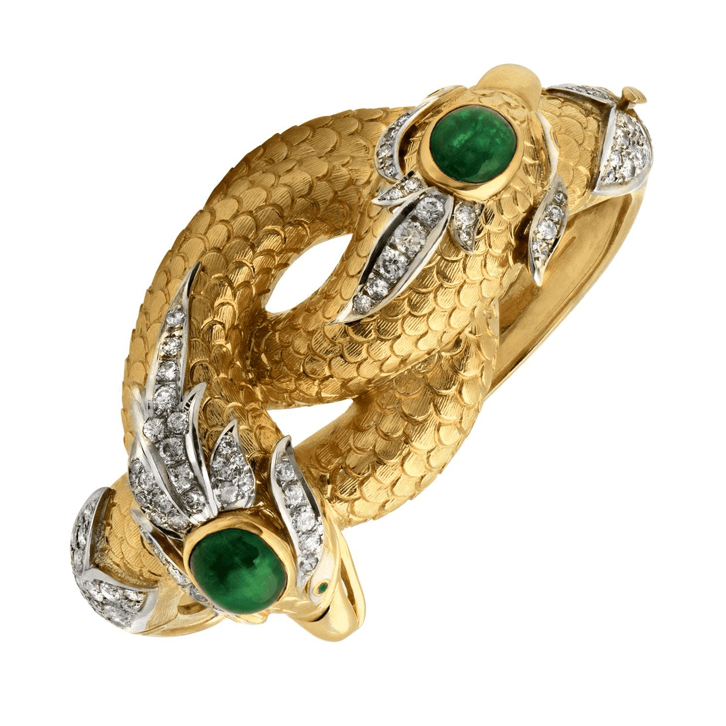 Post-1980s 18KT Yellow Gold Jade & Diamond Serpent Bracelet front
