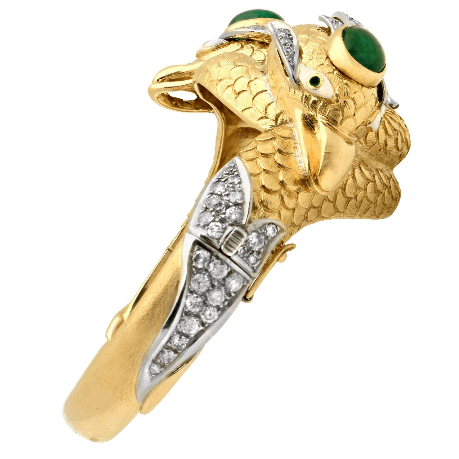 Post-1980s 18KT Yellow Gold Jade & Diamond Serpent Bracelet side