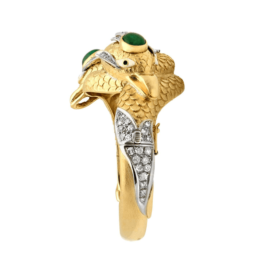 Post-1980s 18KT Yellow Gold Jade & Diamond Serpent Bracelet side