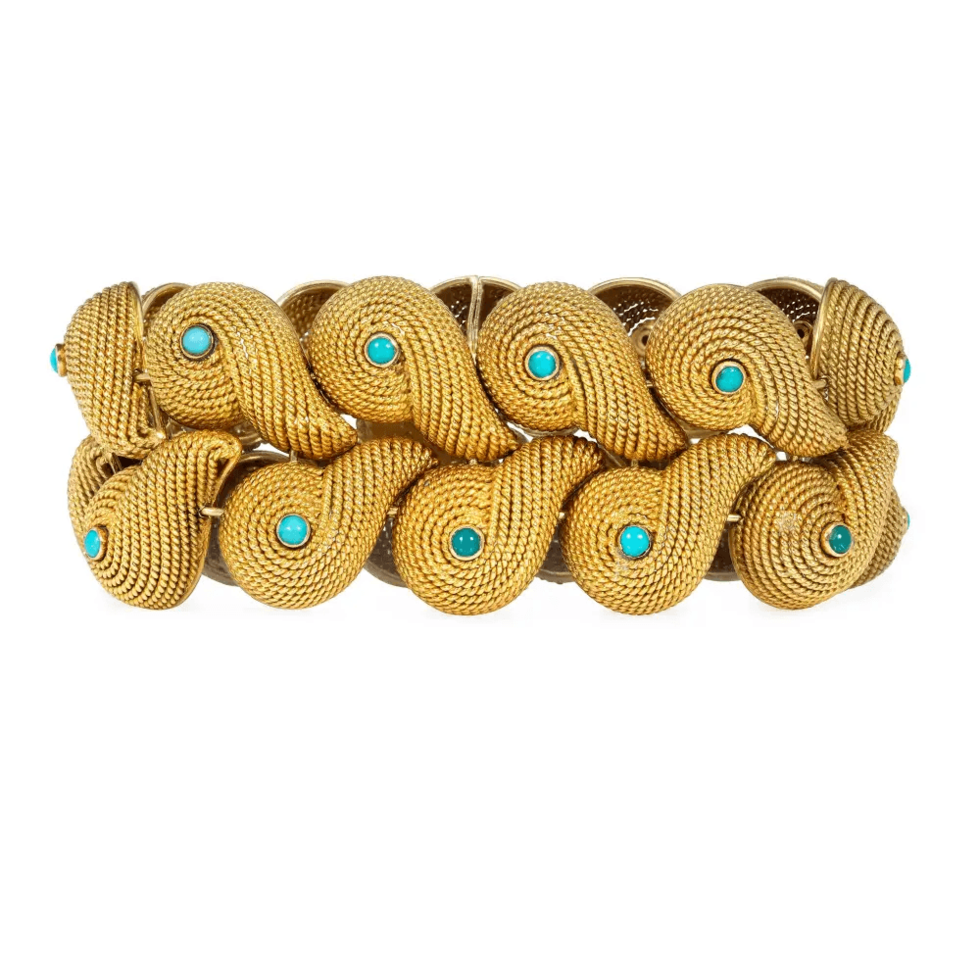 Ventrella Rome 1950s 18KT Yellow Gold Turquoise Bracelet front