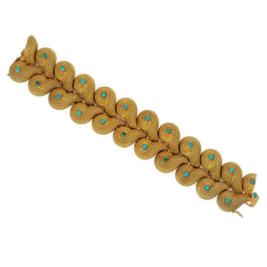 Ventrella Rome 1950s 18KT Yellow Gold Turquoise Bracelet front