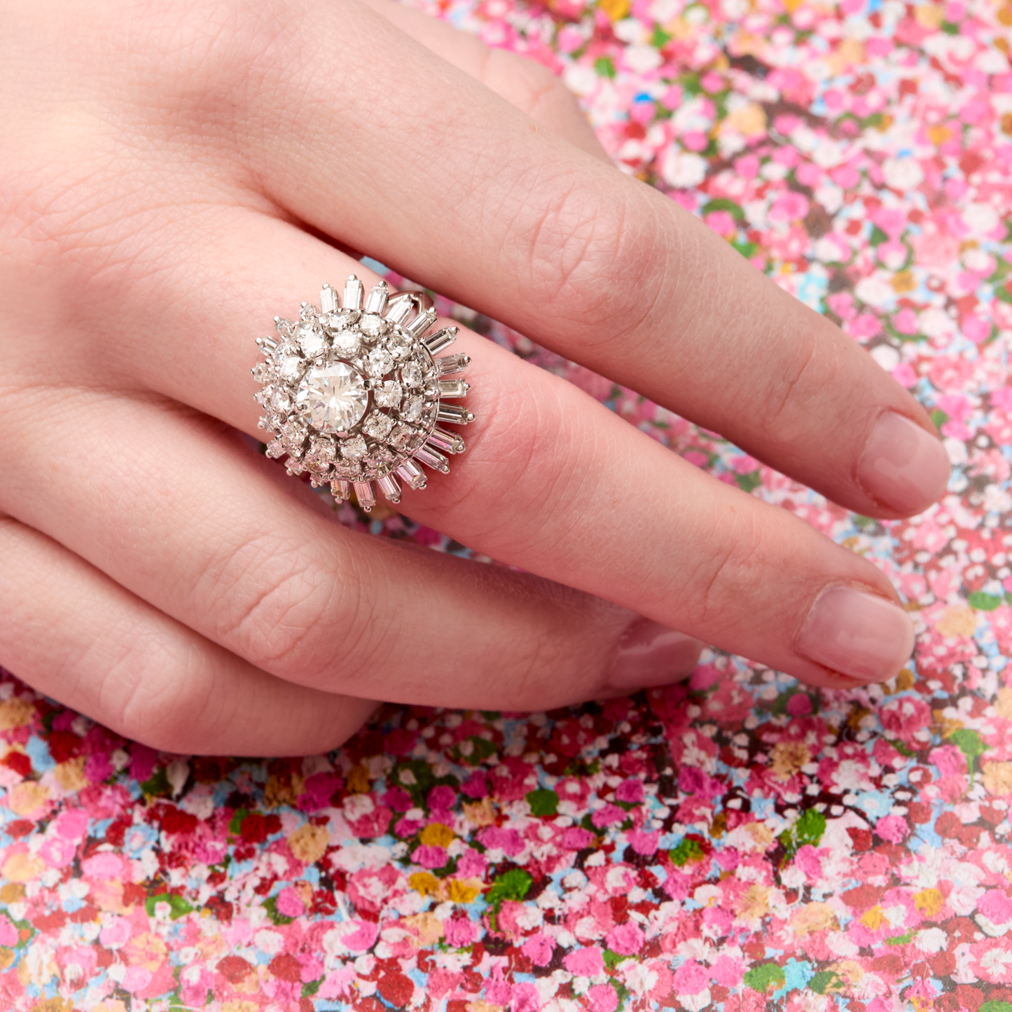 Post-1980s 18KT White Gold & Platinum Diamond Ring on finger