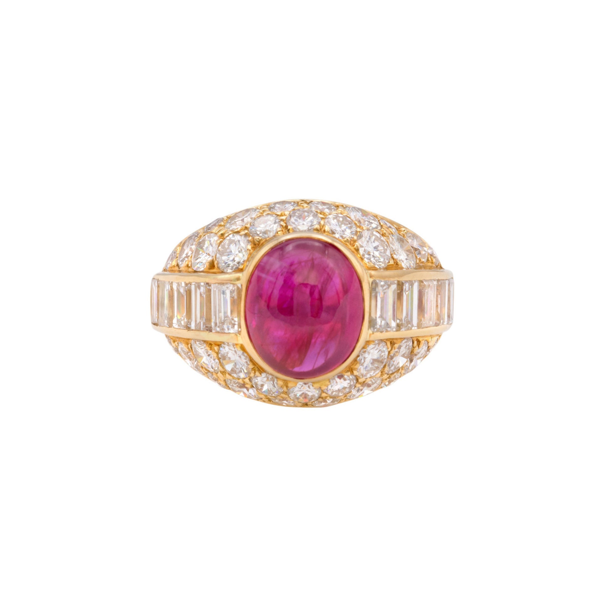 French 1960s 18KT Yellow Gold Ruby & Diamond Ring front