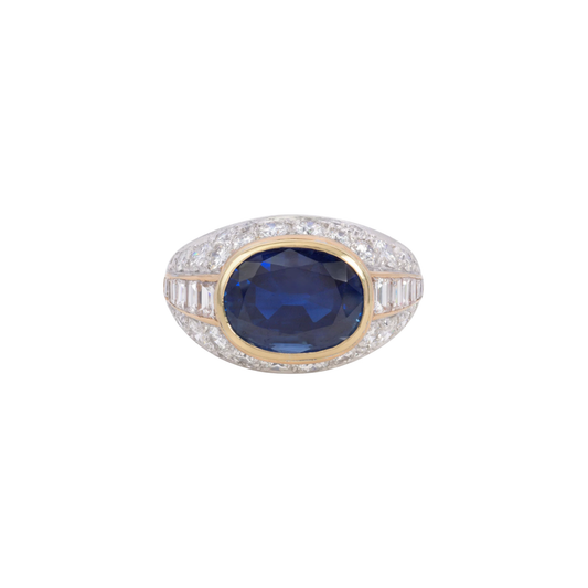 1970s 18KT Yellow & White Gold Sapphire Diamond Ring front